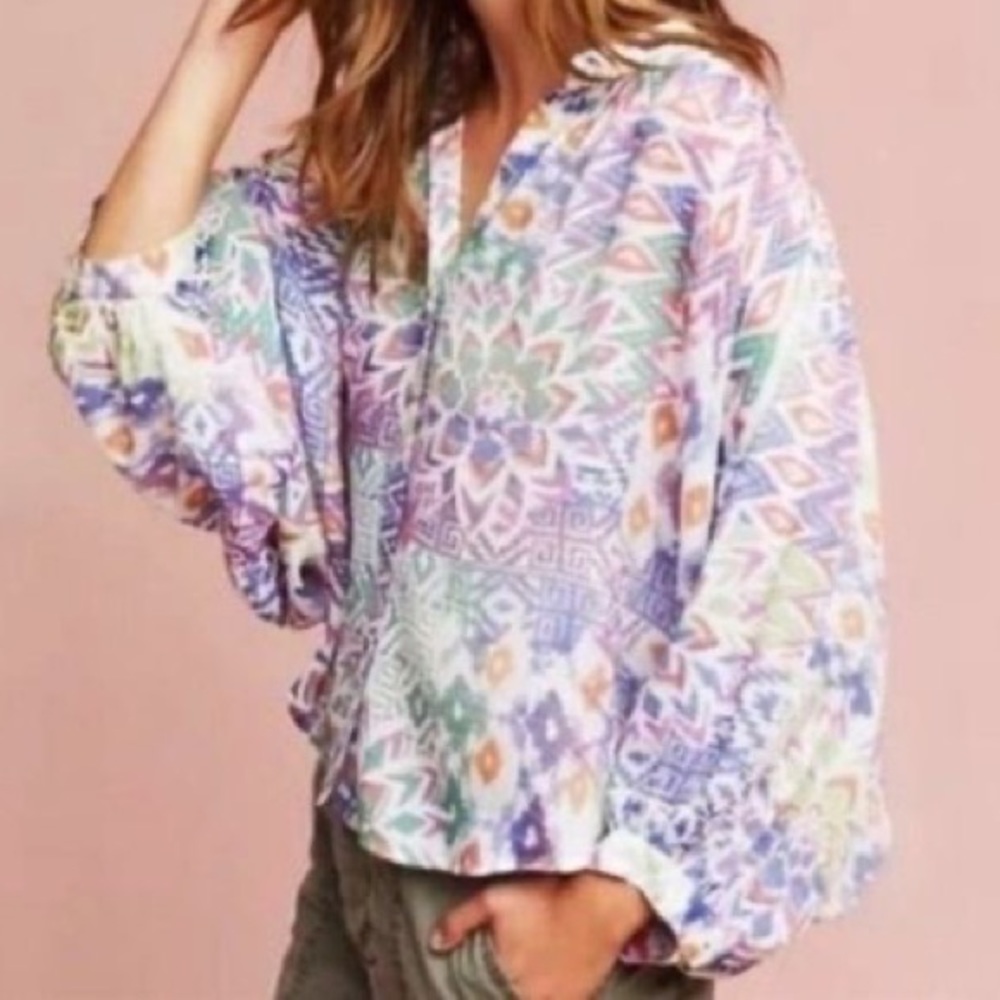 MAEVE Anthropologie Bryanna Aztec Tribal Shirt Top Size XL Boho Festival Hippie
